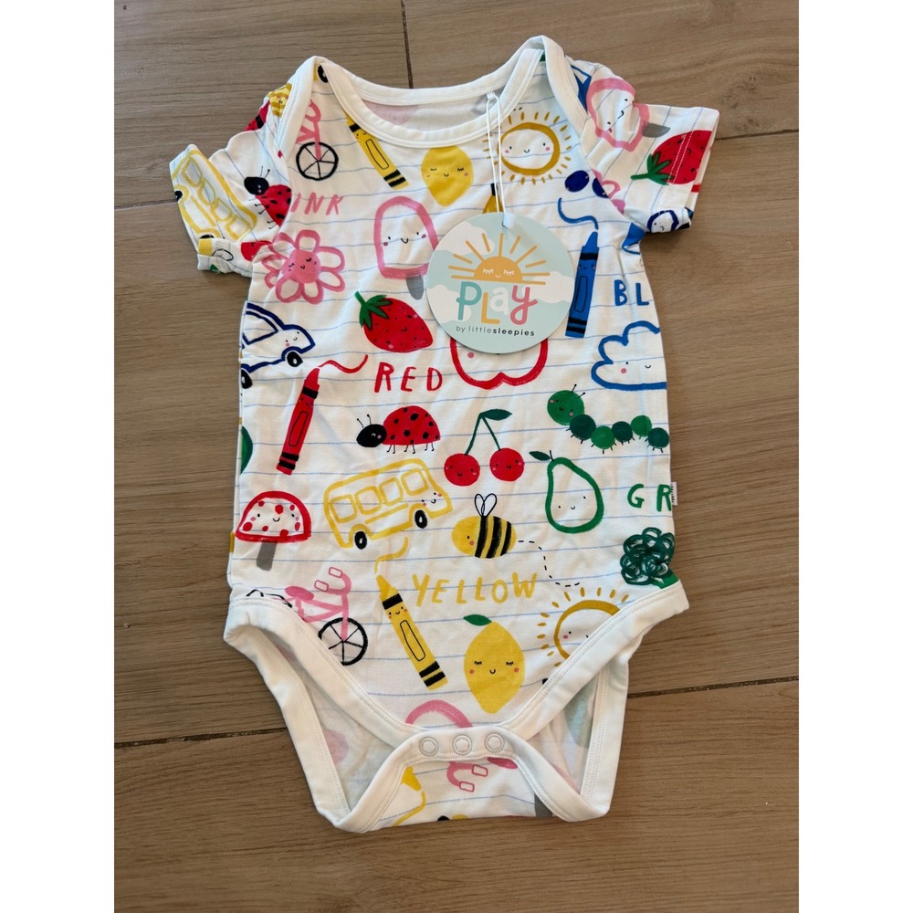 Little Sleepies Play Coloring Crew Bamboo Bodysuit 6-12 Months NWT